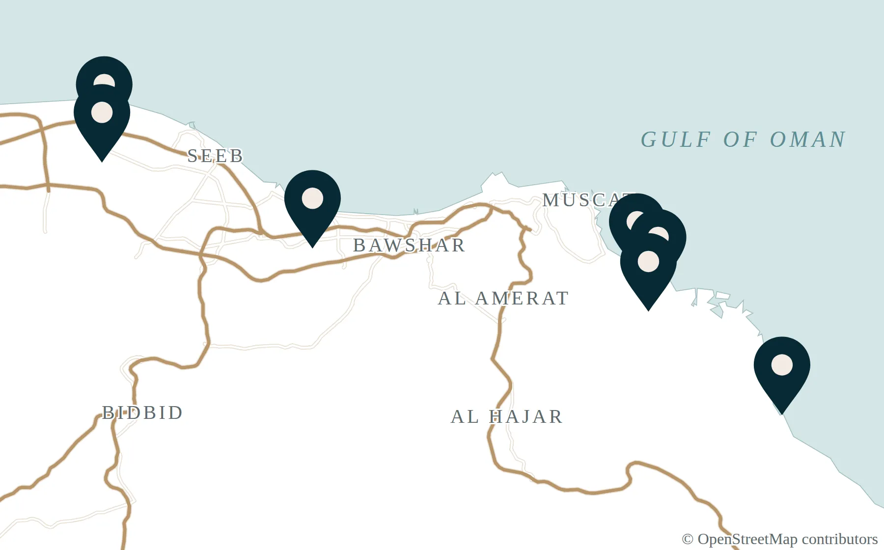 Map of Muscat with the collections we sell